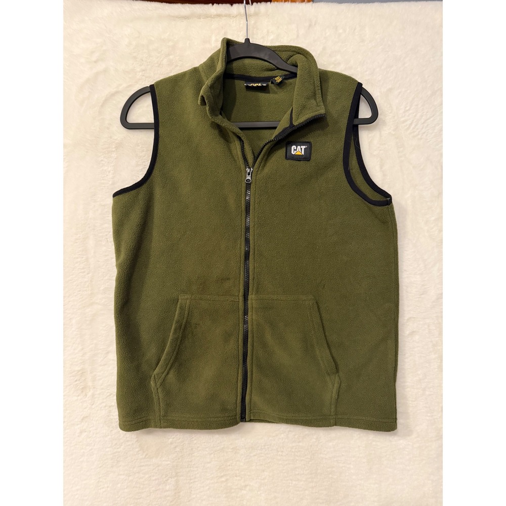 Caterpillar CAT Fleece Vest Boys Large 14/16 Olive Green Full Zip Sleeveless L